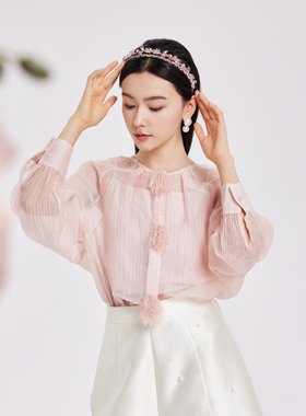 鲁思蒂粉色长袖衬衫2024新款女早秋季时尚设计感小众气质休闲上衣