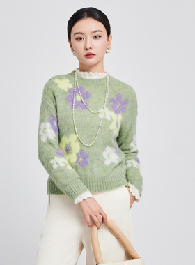 鲁思蒂长袖针织衫2024新款女秋冬季气质时尚慵懒时尚套头打底上衣