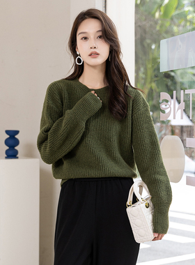 Lucidy/鲁思蒂厚款针织衫女2024新款秋冬季宽松慵懒毛衣套头上衣