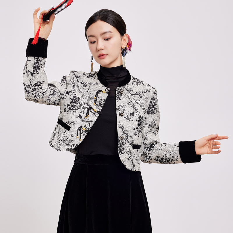 鲁思蒂新中式提花外套短款