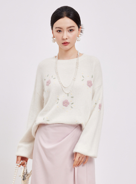 鲁思蒂长袖针织衫2024新款女春秋气质显瘦宽松慵懒小个子套头上衣