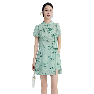 鲁思蒂新中式国风印花短袖衬衫2024新款女夏季设计感小众套头上衣