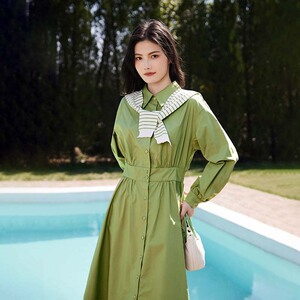 Lucidy/鲁思蒂长袖连衣裙2026新款女秋季气质高腰显瘦中长款裙子