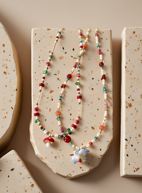 原创设计彩色天然石米珠项链信鸽