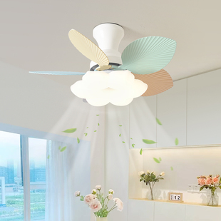 多巴胺卧室风扇灯吊灯法式 田园风简约大气房间次卧书房一体电扇灯