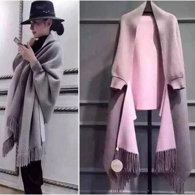 秋冬季女披风两用围巾斗篷双面