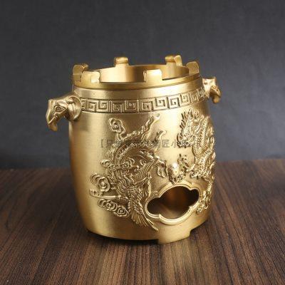 黄铜双龙戏珠碳炉香炉铜摆件工艺品家居客厅创意铜制品摆件香薰炉