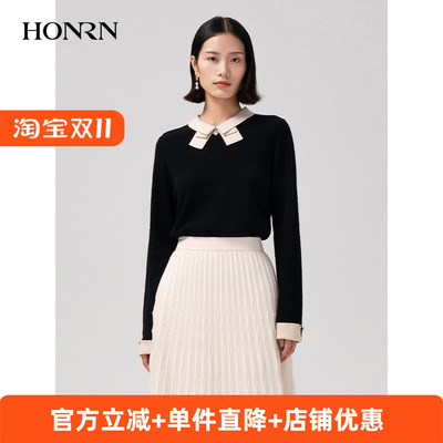 HONRN/红人绵羊毛蝴蝶结领毛衫
