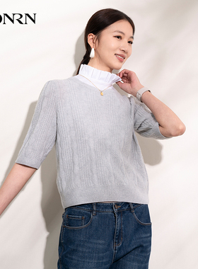 HONRN/红人灰色打底圆领套头针织衫内搭上衣女春秋款HI11OM522