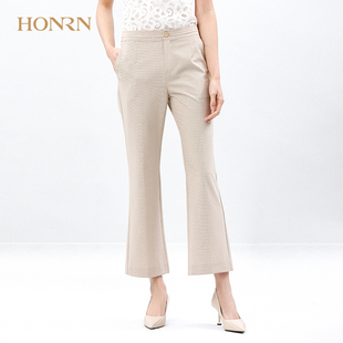 HONRN/红人气质米白色裤子修身显瘦垂坠感夏季薄款休闲裤微喇长裤