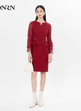 HONRN/红人红色婚宴装修身收腰显瘦包臀连衣裙女秋冬款HG55OL532