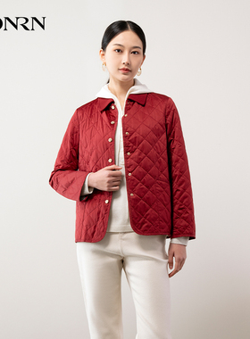 HONRN/红人时尚宽松红色女式新款菱格薄夹棉外套女HH11MA736