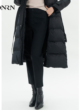 HONRN/红人黑色九分裤子修身羊毛棉混纺休闲裤女秋冬HG55OK948