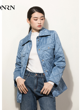 HONRN/红人宽松休闲蓝色格纹显瘦棉衣棉服外套女秋冬季HG33MA424