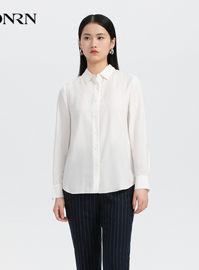 HONRN/红人休闲气质白色桑蚕丝真丝长袖衬衫女上衣HH33OC089
