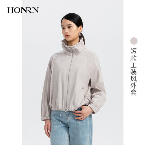 红人轻户外工装短款立领夹克女