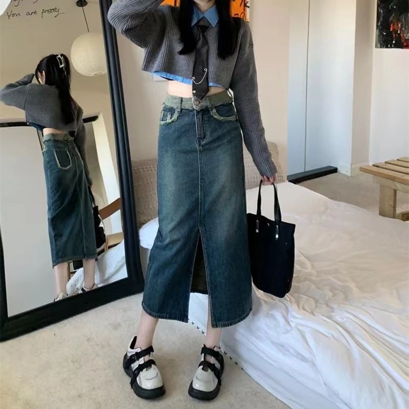 奥特莱斯清仓现货106#XS-XL 新款牛仔裙女开叉宽松显瘦时尚百搭纯