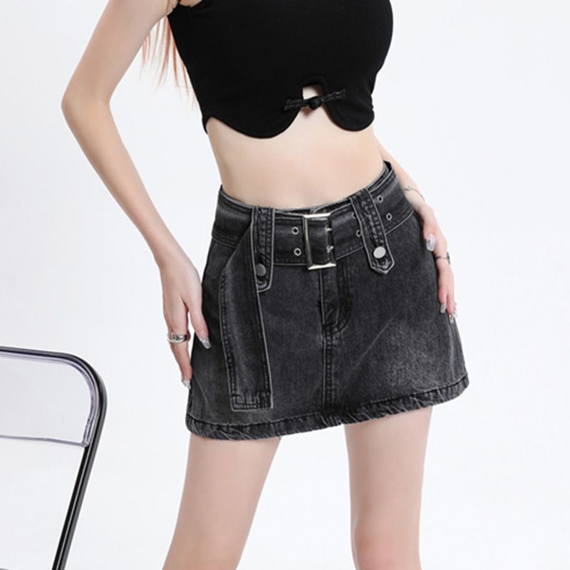 奥特莱斯清仓现货110#XS-XL复古辣妹A字牛仔半身短裙女夏2023新款