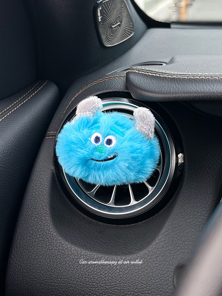 大眼仔毛怪公仔汽车空调出风口香薰车载香氛扩香器摆件持久淡香片