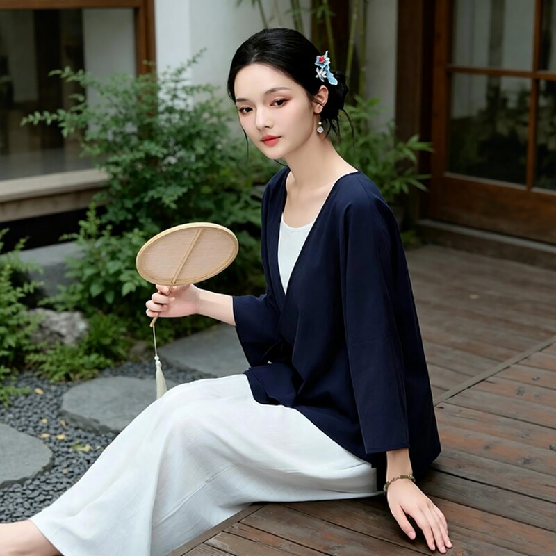 2026新款国风新中式女装茶服套装高级禅服道服垂感改良版汉服上衣