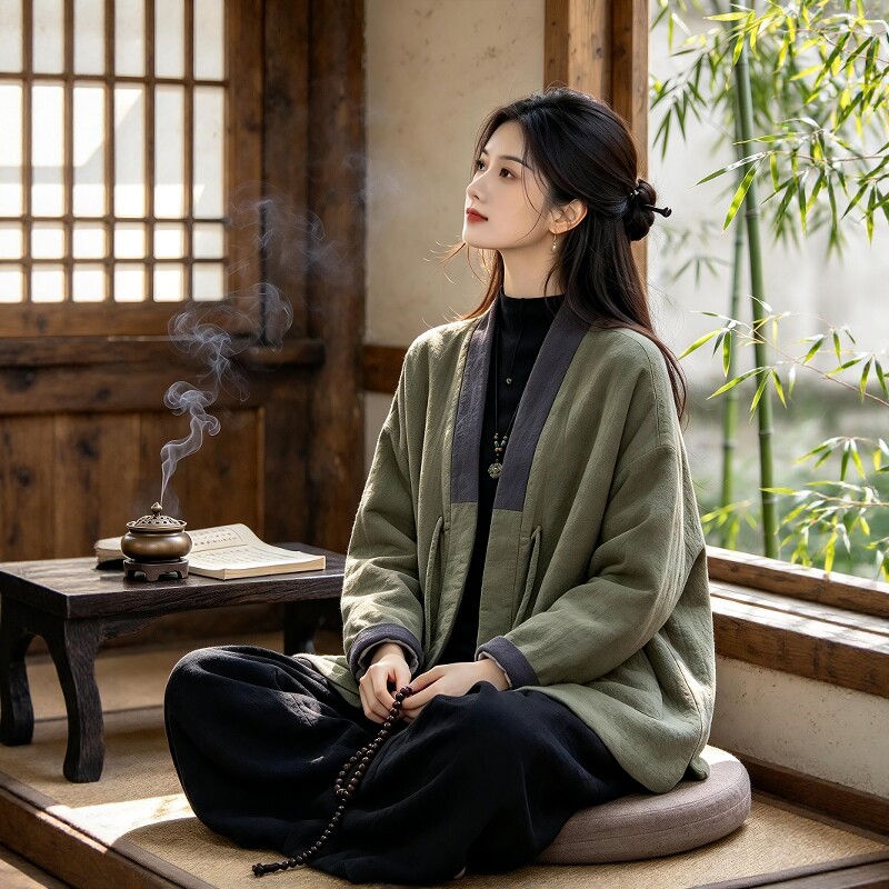 中式国风复古棉服女棉麻夹棉保暖外套佛系禅意女装修行禅服女棉衣