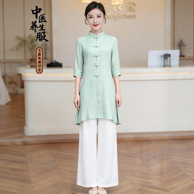 中国风禅意国风茶服艾灸推拿采耳头疗师服装唐装佛系女装居士汉服