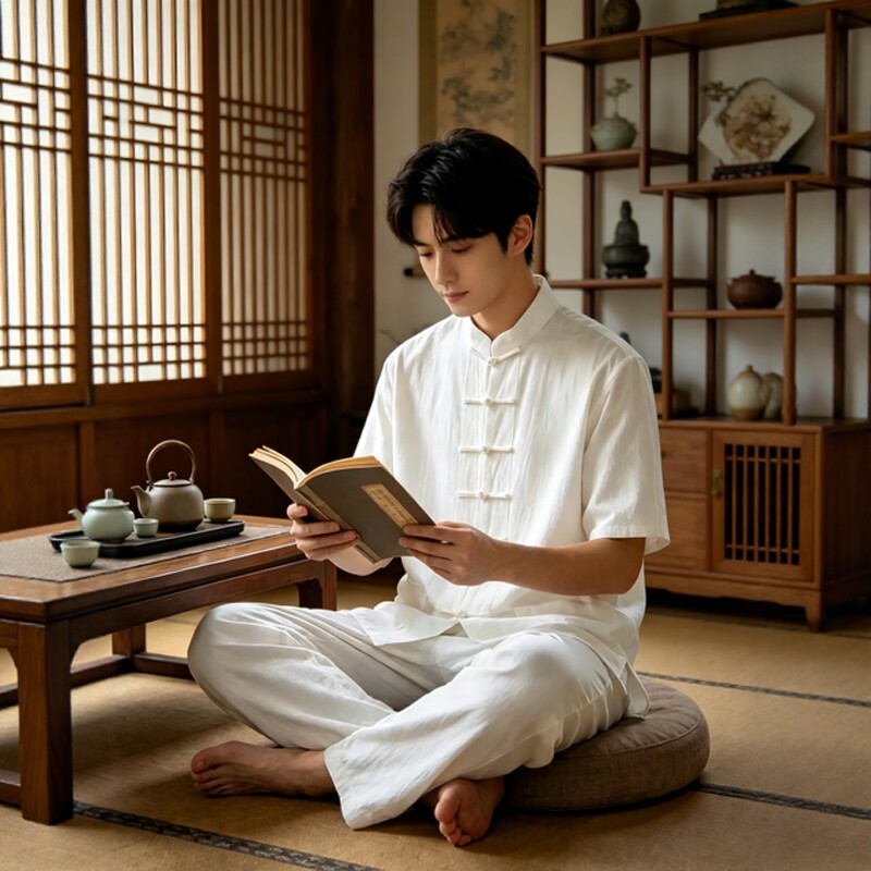 2026新款夏季唐装男款中式国风棉麻短袖套装佛系禅意修行居士禅服图片