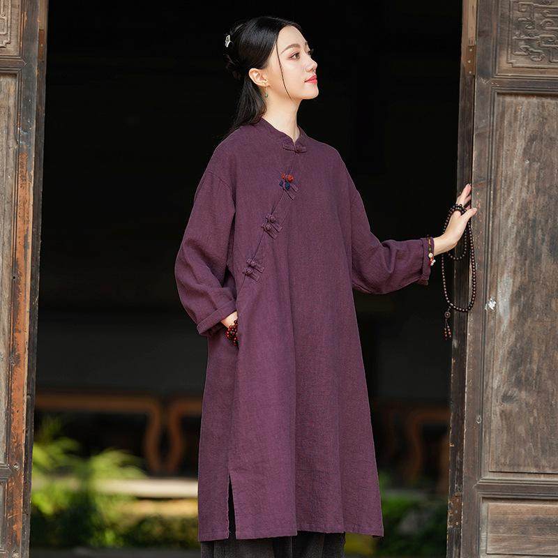 居士服女款秋冬禅意佛系女装中式斜襟盘扣斜襟上衣寺院禅修服套装