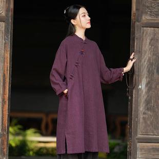 居士服女款秋冬禅意佛系女装中式斜襟盘扣斜襟上衣寺院禅修服套装