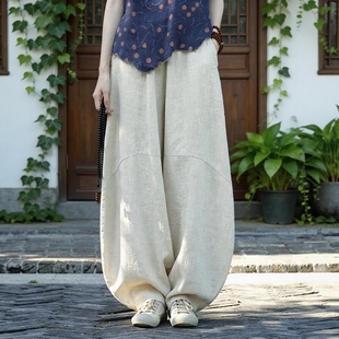 棉麻打坐禅修太极裤 灯笼裤 女式 26文艺复古苎麻砂炒做旧宽松休闲裤