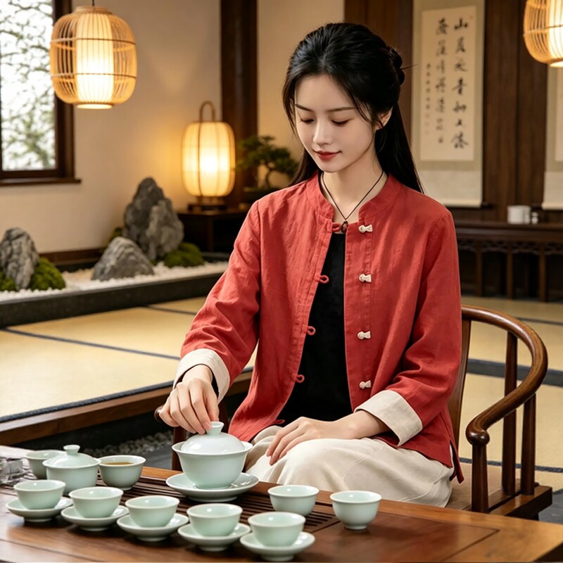 新中式禅意茶服女棉麻上衣寺院佛系女装修行居士服打坐冥想练功服