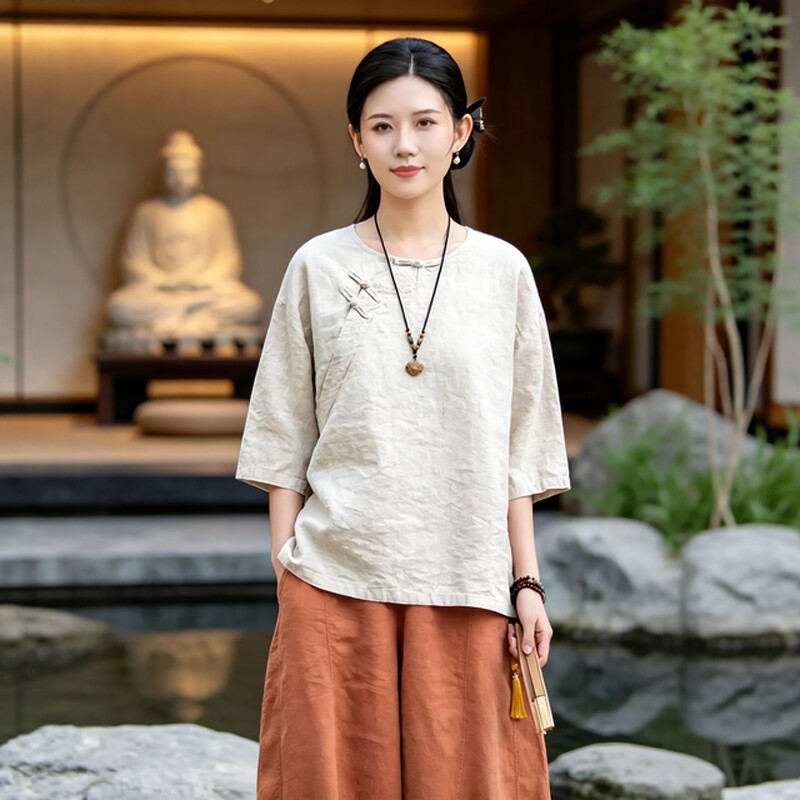 女款中式禅修居士服棉麻套装禅意素衣国风复古打坐冥想疗愈师禅服