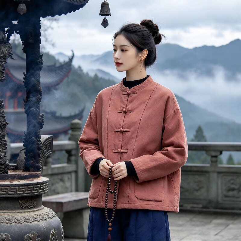 冬季中式国风新款棉服唐装女棉衣保暖外套修行禅意佛系居士禅服女