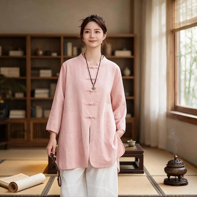 中国风禅意佛系女装太极服中长款宽松长袖开衫外套禅修居士服女款