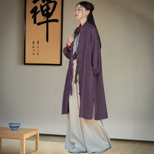 中国风居士服女款佛系风修行素衣长袍中长款套装禅意拜佛禅修服饰