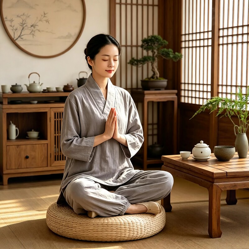 春秋高级禅服女禅意佛系女装寺院修行套装禅修居士服练功太极服男
