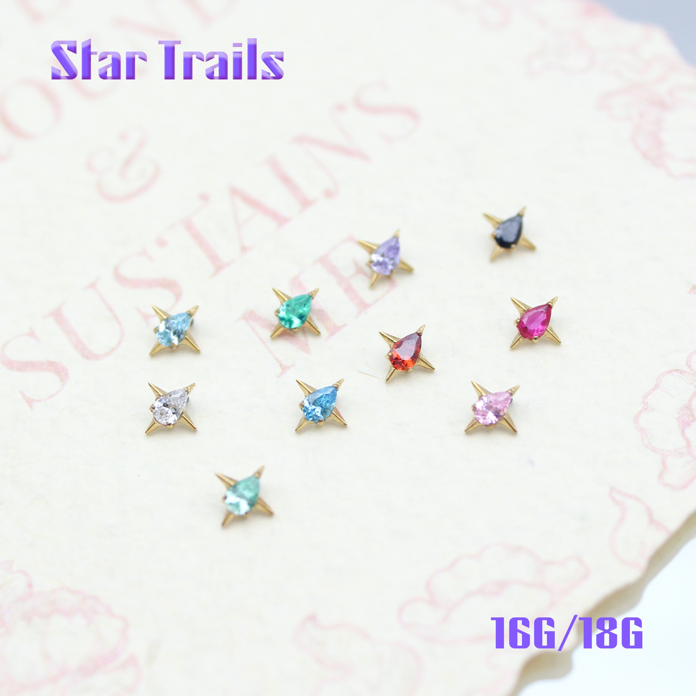 StarTrails 泪滴十字架 f136镀14k浅金钛合金耳钉耳骨钉  16G/18G,饰品/流行首饰/时尚饰品新,耳钉,淘宝优惠券,粉丝福利购,淘宝优惠卷