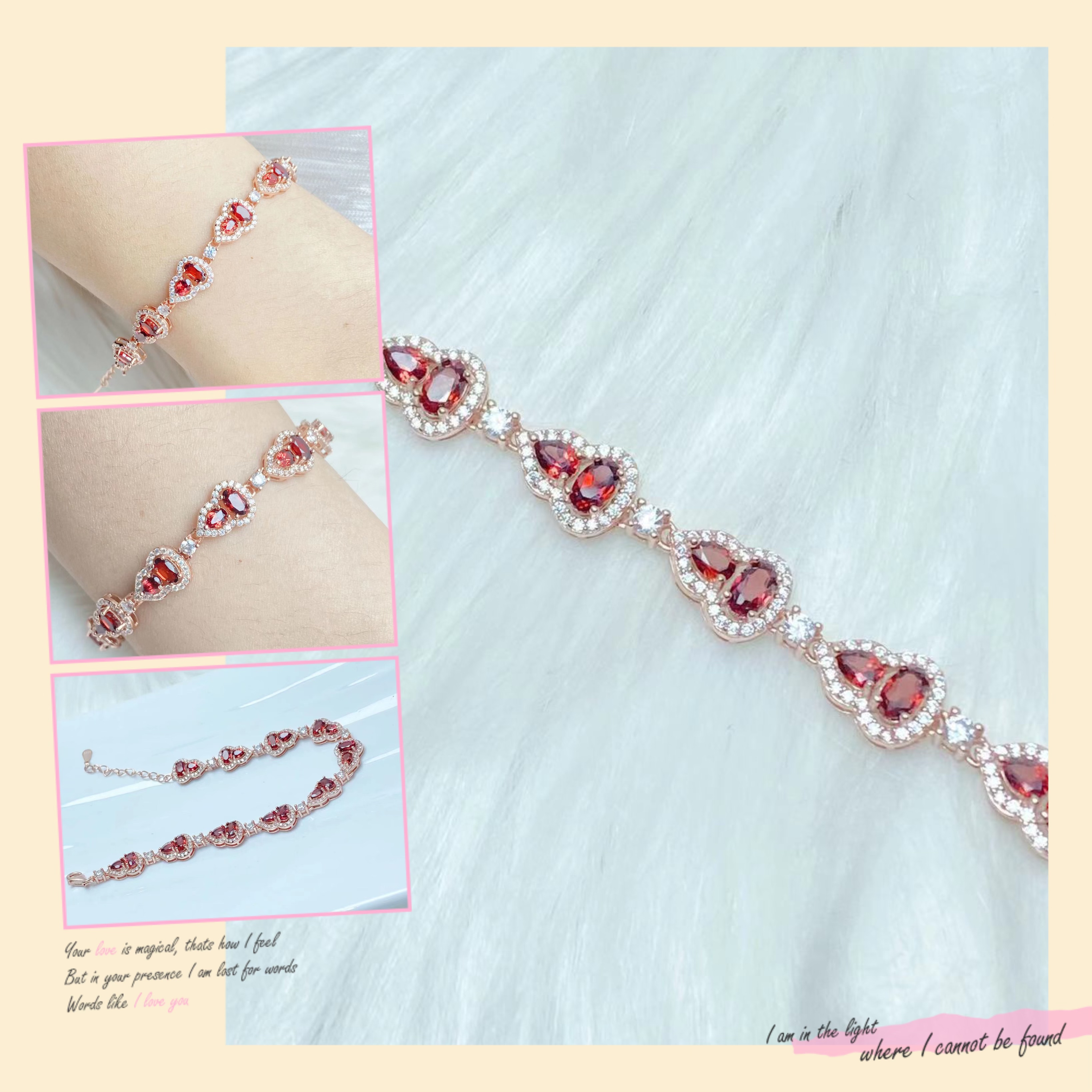 莫桑比克石榴石手链S925银镶嵌葫芦手链复古红轻奢时尚百搭经典