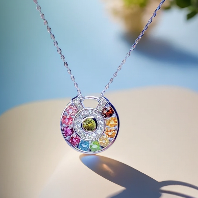 新款碧玺吊坠925彩色项链幸运护身符高品质彩宝石聚会锁骨项链,珠宝/钻石/翡翠,颈饰,淘宝优惠券,粉丝福利购,淘宝优惠卷