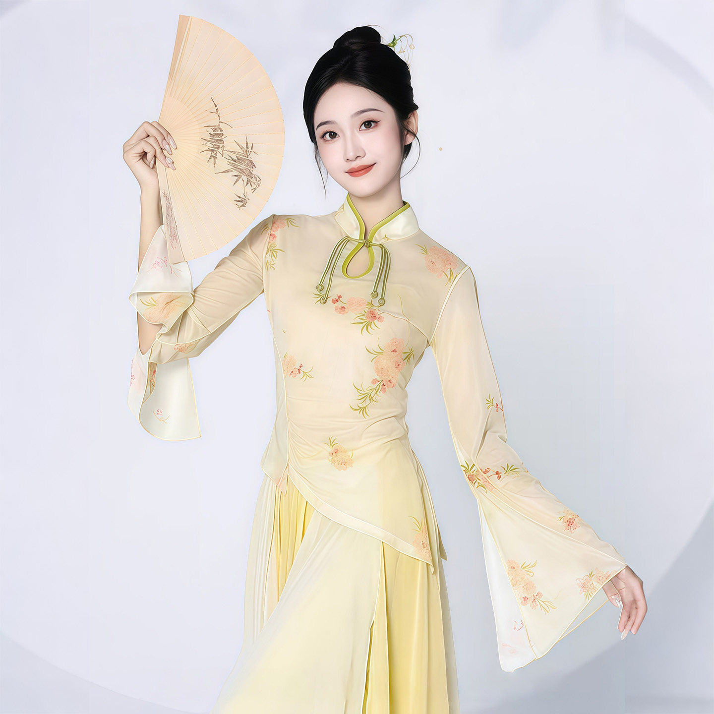 古典舞舞蹈服旗袍领上衣飘逸纱衣