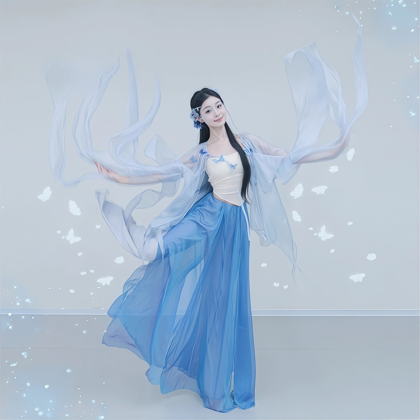 古典舞蹈服仙气飘逸纱衣蝴蝶外披