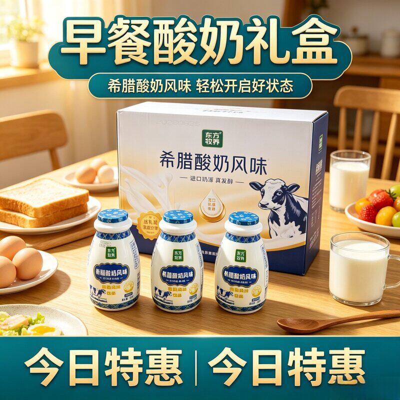 礼盒装新日期东方牧养希腊酸奶风味早餐营养健康饮品 12瓶/箱