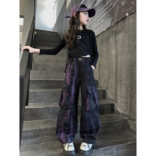 女童工装裤春秋2025新款中大童洋气炸街穿搭儿童百搭阔腿休闲裤子