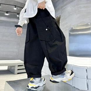 男童裤子春秋款2025新款痞帅风儿童宽松休闲阔腿工装裤运动长裤子