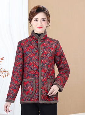 中老年加厚加绒洋气棉袄妈妈时尚新款冬季棉衣保暖碎花棉服外套潮
