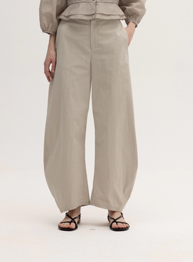 SIMPLY PUT棉锦弧形轮廓白鲸灰色通勤简约轻薄廓形月亮弯刀裤