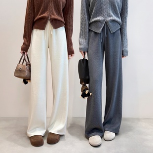 女冬 空气毛呢裤 修容显廋神裤 山羊绒醋酸羊毛直筒阔腿糯米裤
