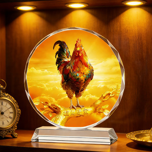 招财金鸡水晶摆件招财好寓意桌面摆件装 饰桌面精美家居桌面招财鸡