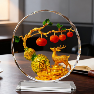 福鹿水晶摆件招财好寓意客厅桌面摆台装 饰招财进宝