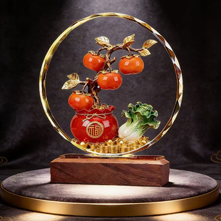 百财柿子家居摆件水晶摆件招财好寓意桌面摆件装 饰招财进宝摆件